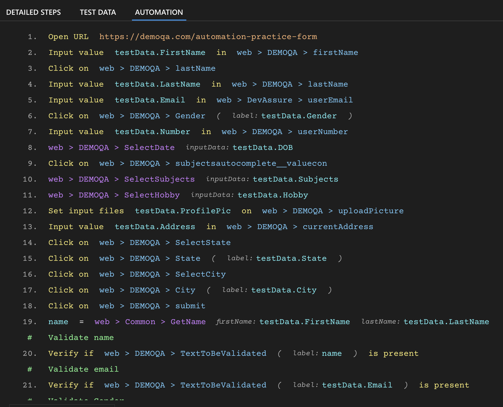 Complete Test Automation Code for a Form